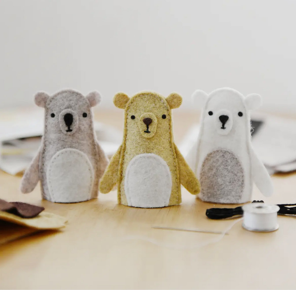 Make your own bear finger puppets craft Clara and macy eco friendly plastic free winter Christmas gift kids 