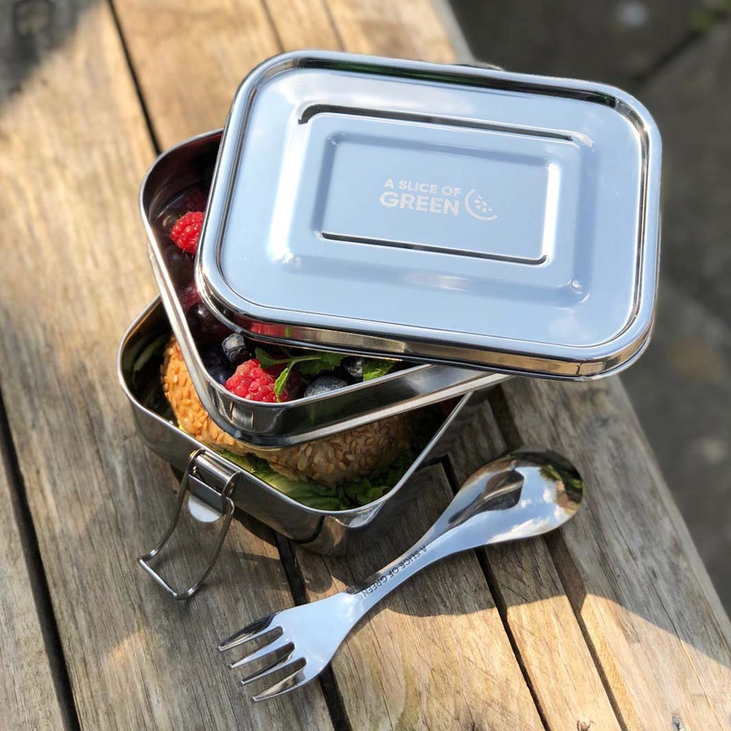 Stainless Steel Lunch Box 2 Two Tier Plastic Free Eco friendly sustainable a slice of green tiffin tin