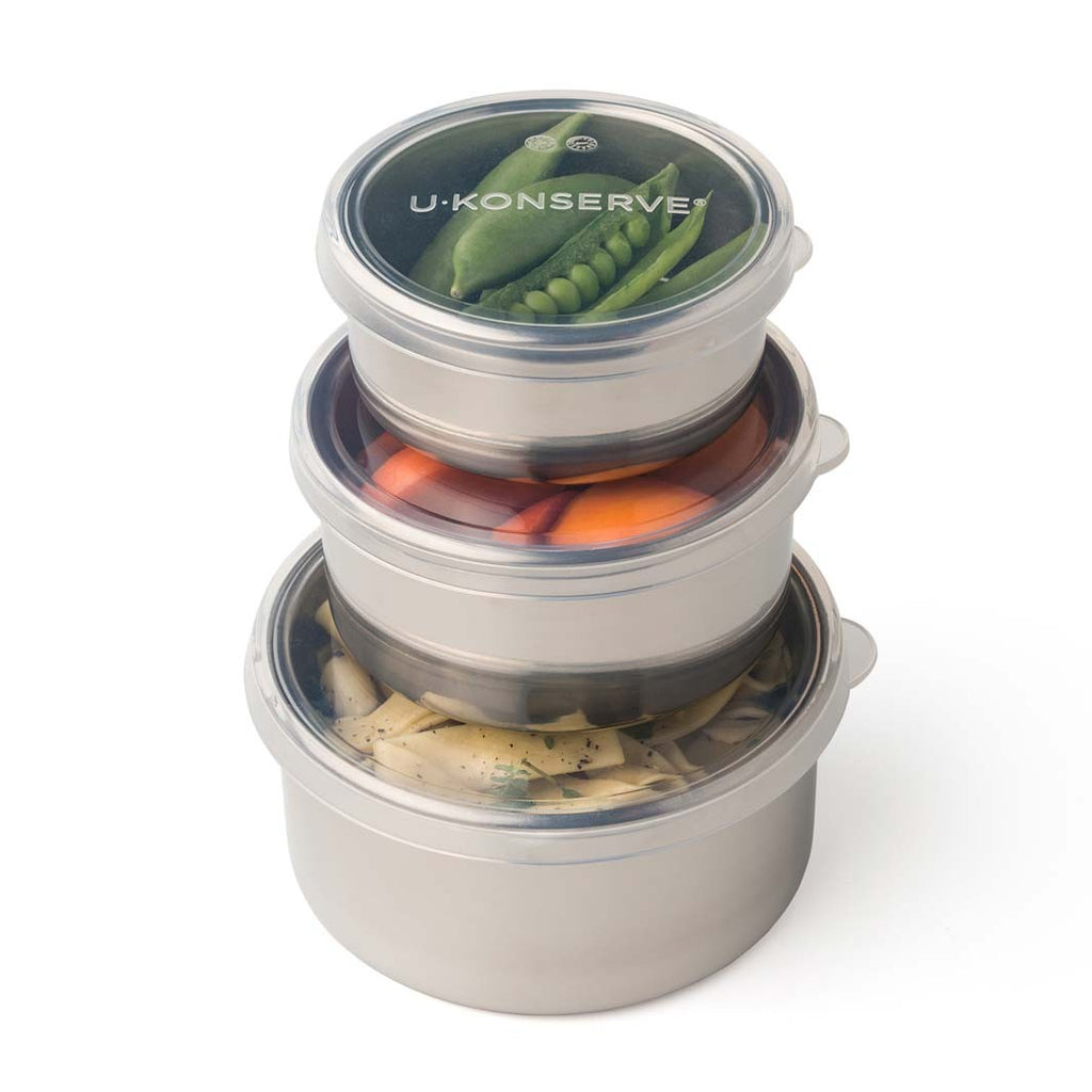 Nesting Round u-konserve stainless steel tin food containers with silicone lid stackable compact plastic free eco friendly sustainable tiffin