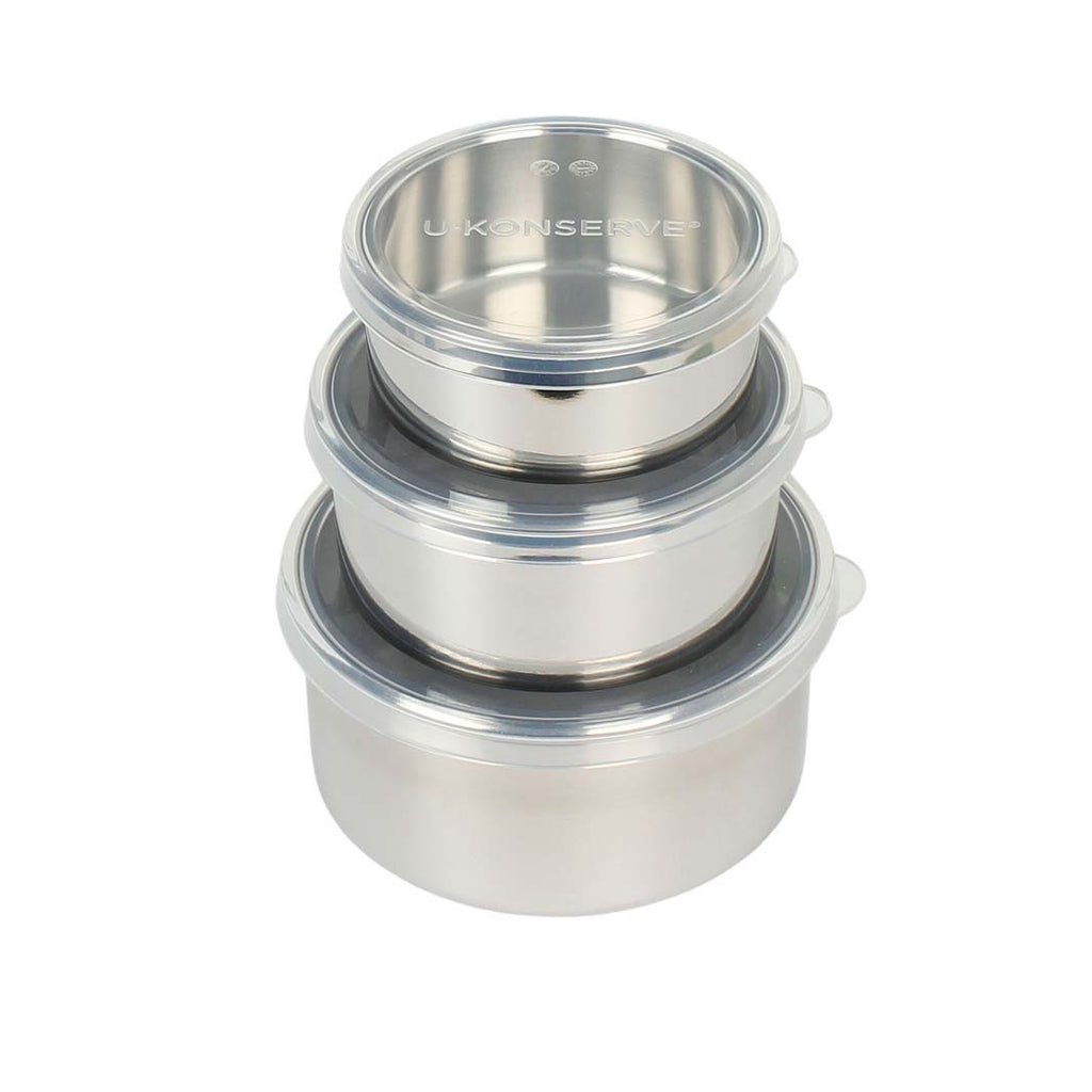 u-konserve stainless steel tin food containers with silicone lid stackable compact plastic free eco friendly sustainable tiffin